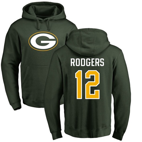 Men Green Bay Packers Green 12 Rodgers Aaron Name And Number Logo Nike NFL Pullover Hoodie Sweatshirts